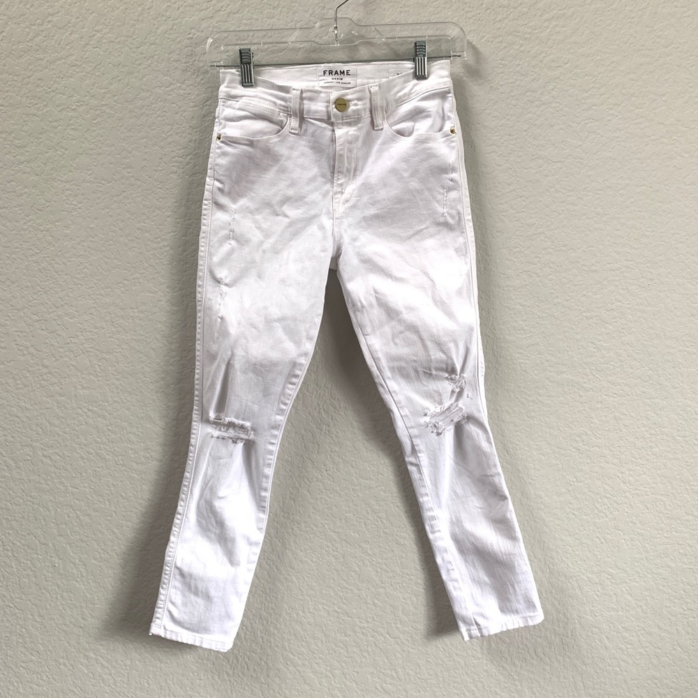 FRAME Denim Le High Skinny Crop Distressed Jeans - Picture 3 of 8